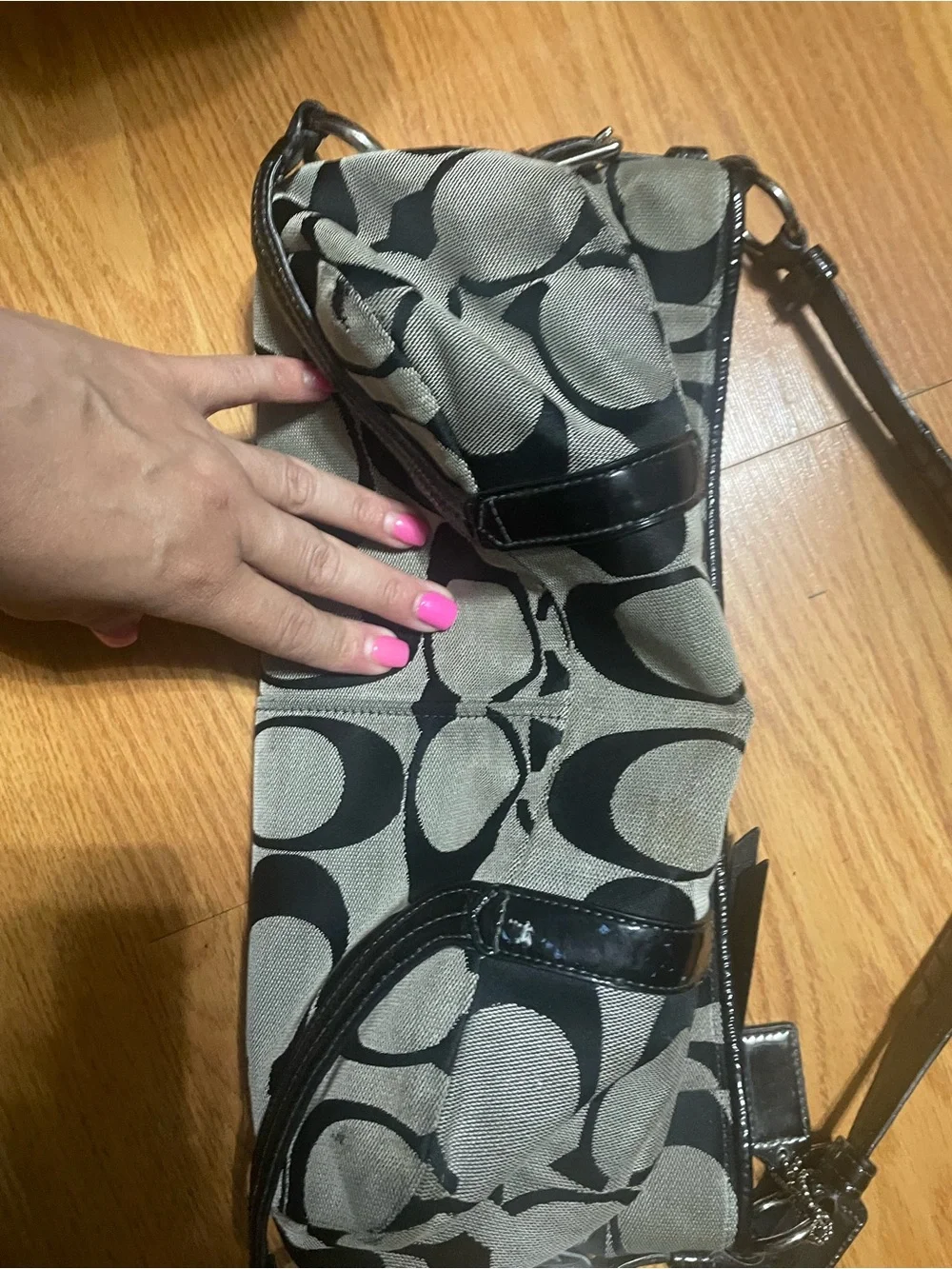 Coach Black and Gray Signature Jacquard Shoulder Bag
